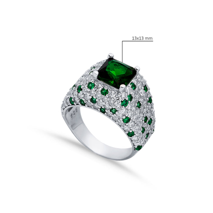 Helios Ring Emerald Silver