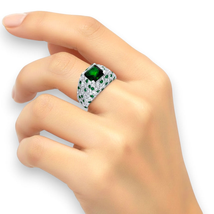 Helios Ring Emerald Silver