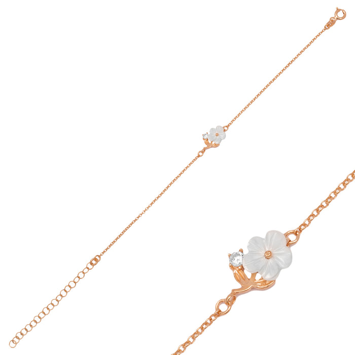 White Flower Bracelet Rose Gold