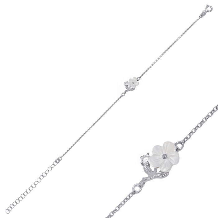 White Flower Bracelet Silver